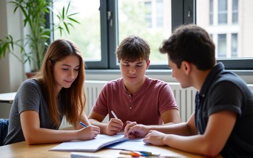 Students collaborating in a group activity.