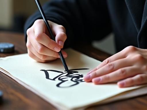 A student practicing Korean calligraphy (Seoye).